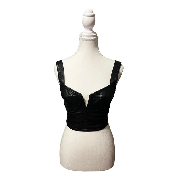 Oliviaceous Tops - Olivaceous faux leather bustier crop top – size small